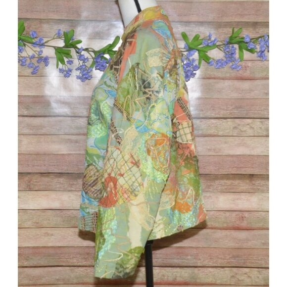 Chico's 3 US XL 16 Ladies Boho Art to Wear Jacket Pockets Embroidered Patchwork - Picture 5 of 10